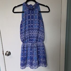 Blue Patterned Halter Romper